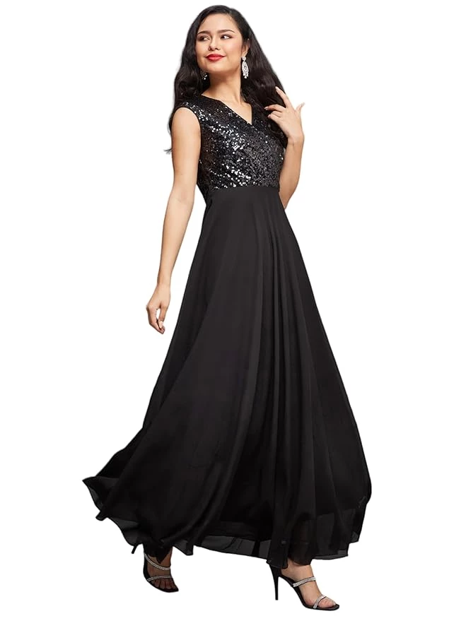 Miss Chase Women's V-Neck Cap Sleeved Solid Wrap Maxi Dress
