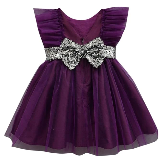 Hopscotch Girls Polyester Ruffle Embellished Party Knee Length Dress In Violet C