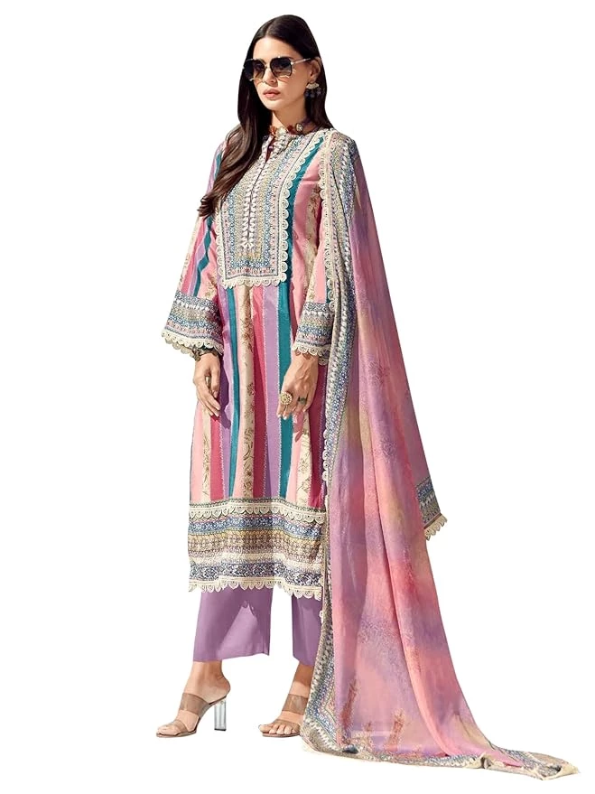 INDO ERA Women's Cotton Blend Printed Straight Kurta With Pant