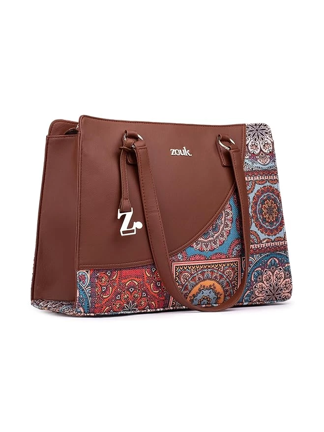 ZOUK Women's Office Essential Bag | Jute | Vegan Leather Handcrafted Tote Bag Wi
