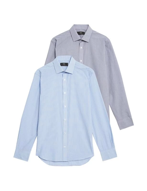 Marks & Spencer Mens Solid Polyester Blend Collared Neck Slim Fit Easy Iron Shir